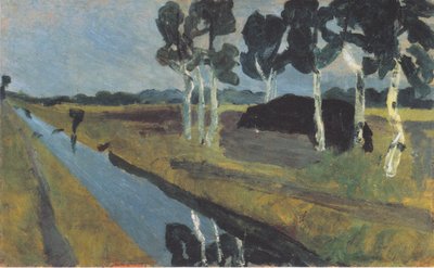 Graue Landschaft mit Moorkanal von Paula Modersohn Becker